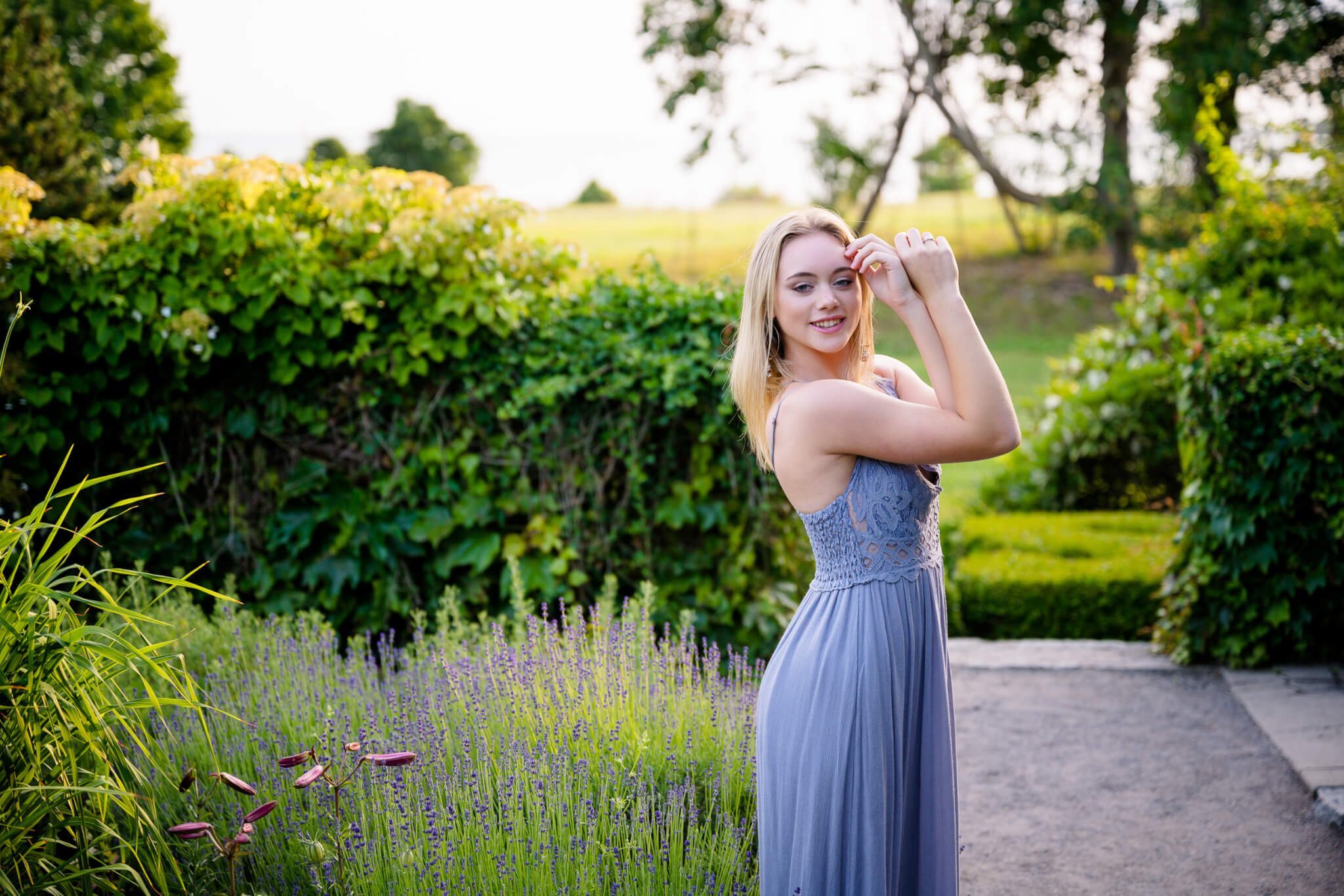 Senior Portraits at Harkness Memorial State Park Mansion formal gardens