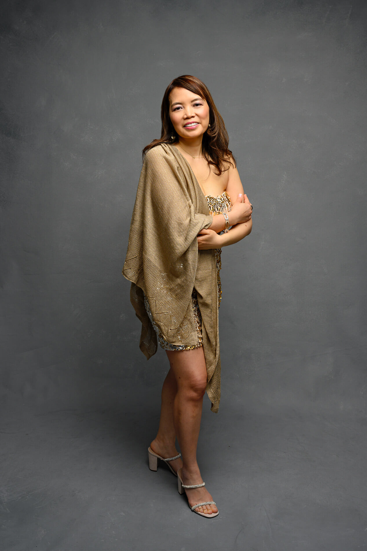 Survivor Portraits in the Planet Photo Studio in a beautiful gold dress