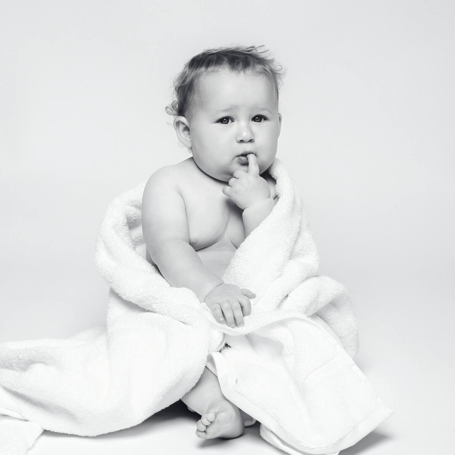 black and white studio portraits of children